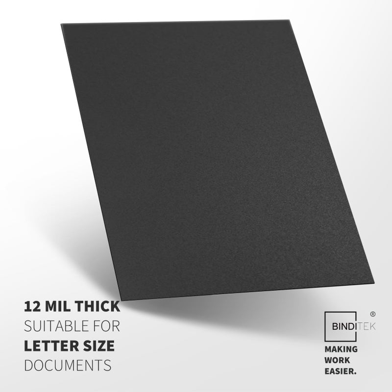 Binditek 100 Pack 12 Mil Sand-Textured Polycover - Plastic Binding Cover for Letter Size - Lightly Sanded Finish - Business Reports and Proposals - Square Corners, Un-Punched, Black - Image 2